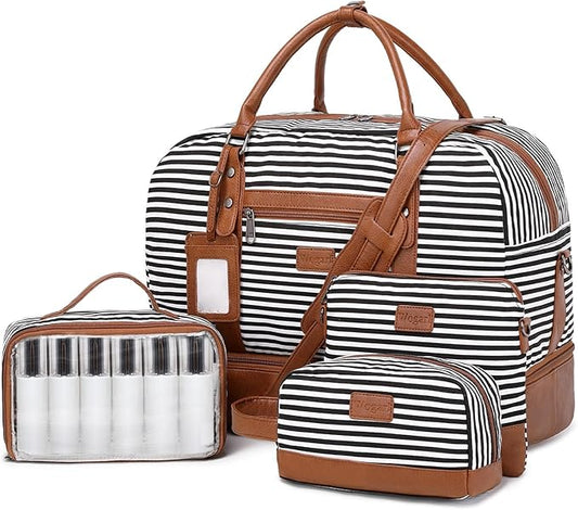 Wogarl Weekender Bags for Women Large Canvas Overnight Bag Travel Duffel Bags Carry on Shoulder Weekend Bag with Shoe Compartment for Travel Night Flight Daily Use