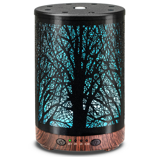 JOYOLO Essential Oil Diffuser 120ML Metal Aromatherapy Diffuser with Timer, Cool Mist Humidifier with Auto Shut-Off & 7 Color Lights for Home Office Spa (Tree)