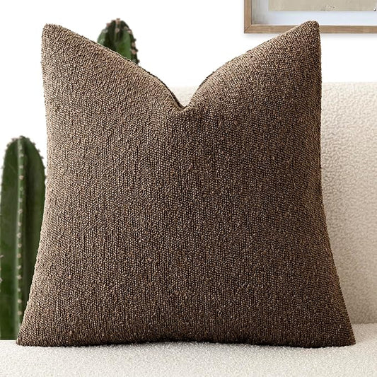 Foindtower Decorative Textured Boucle Throw Pillow Covers Accent Solid Lumbar Pillow Cases Neutral Soft Couch Cushion Case for Chair Sofa Bedroom Living Room Home Decor 12x20 Inch,1PC,Chocolate