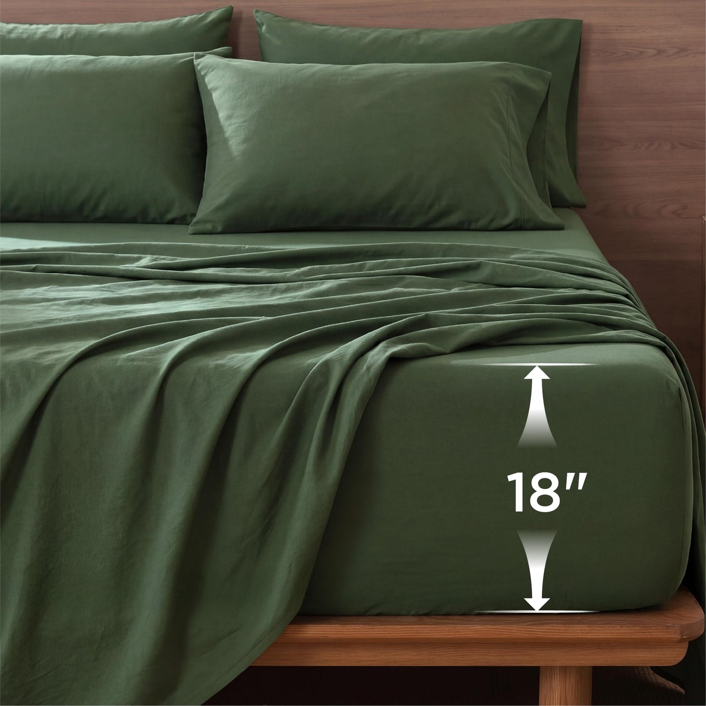 Bedsure Deep Pocket King Sheet Set - 6 Piece, Prewashed Ultra-Soft King Size Sheets Set, Fits Mattresses Up to 18 Inches Thick, Breathable & Secure Fit, Hotel Luxury Bedding, Olive Green