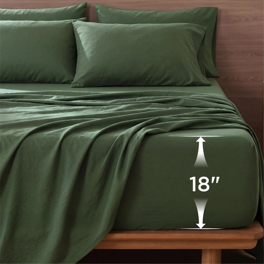 Bedsure Deep Pocket King Sheet Set - 6 Piece, Prewashed Ultra-Soft King Size Sheets Set, Fits Mattresses Up to 18 Inches Thick, Breathable & Secure Fit, Hotel Luxury Bedding, Olive Green