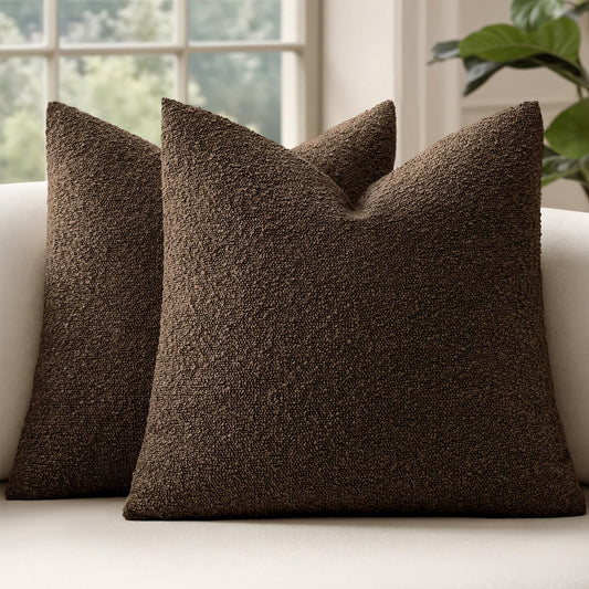 MIULEE 20x20 Inch Decorative Pillow Covers for Couch Bed Set of 2 Textured Boucle Neutral Throw Pillow Covers Dark Brown Accent Solid Vintage Pillowcases Sofa Living Room Home Decor