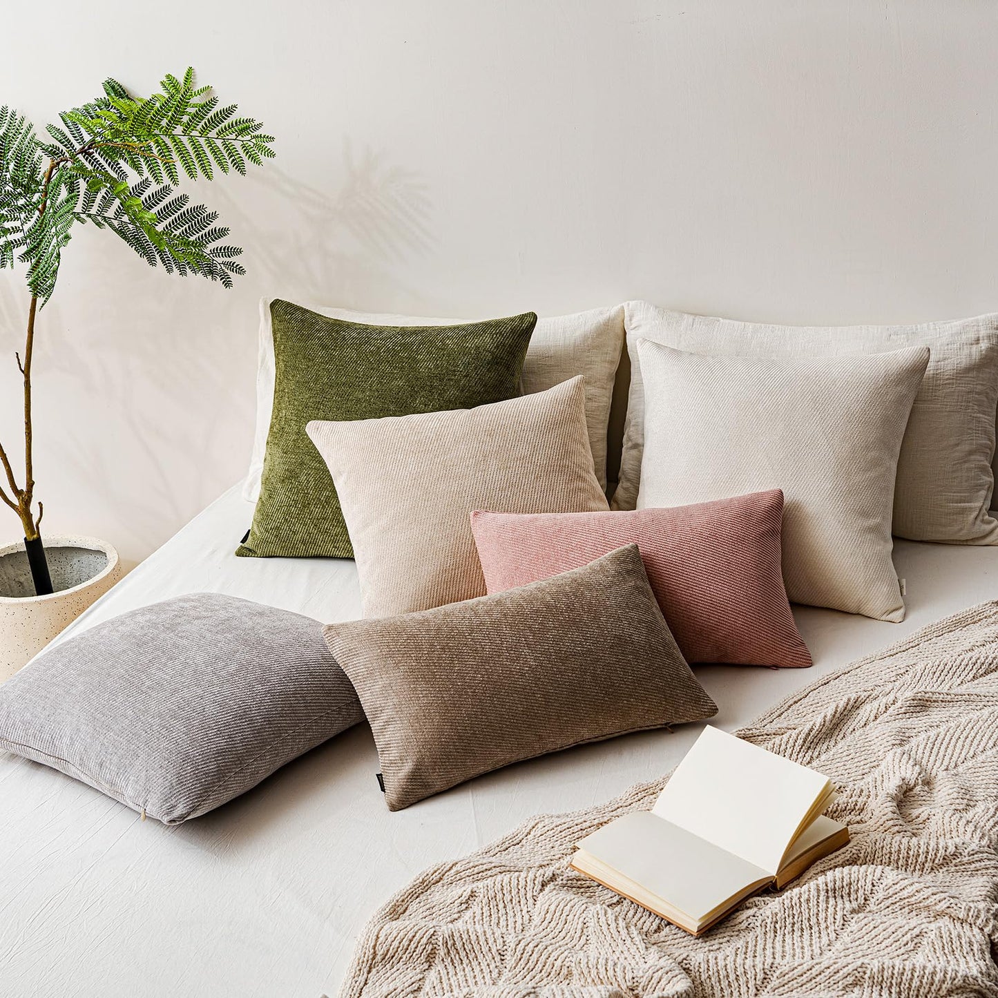 a moment Pack of 2 Decorative Chenille Throw Pillow Covers with Twill Cushion Covers for Sofa Living Room Couch Bed 24x24 Inch Beige