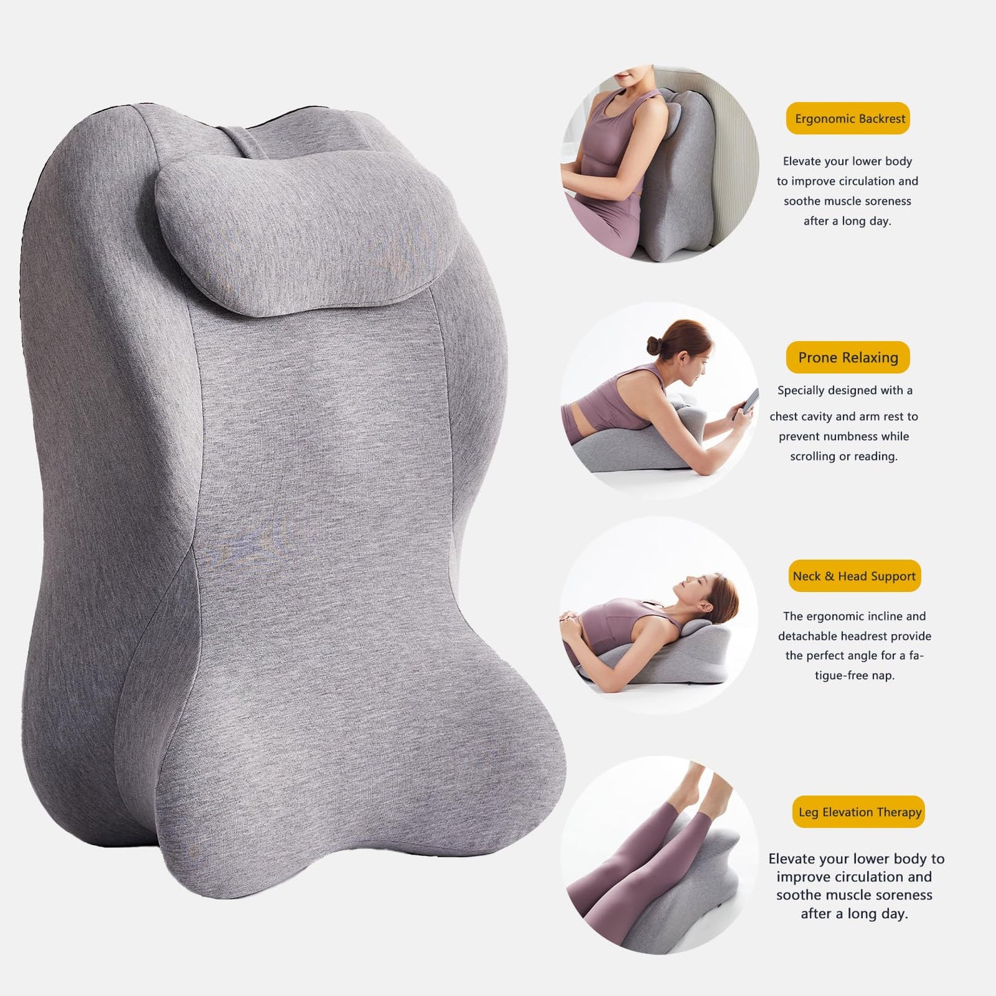 StarAneer Memory Foam Ergonomic Wedge Pillow & Reading Pillow – Orthopedic Support for Neck, Back & Legs – Ideal for Sleeping, Elevating & Pressure Relief – Removable Washable Cover