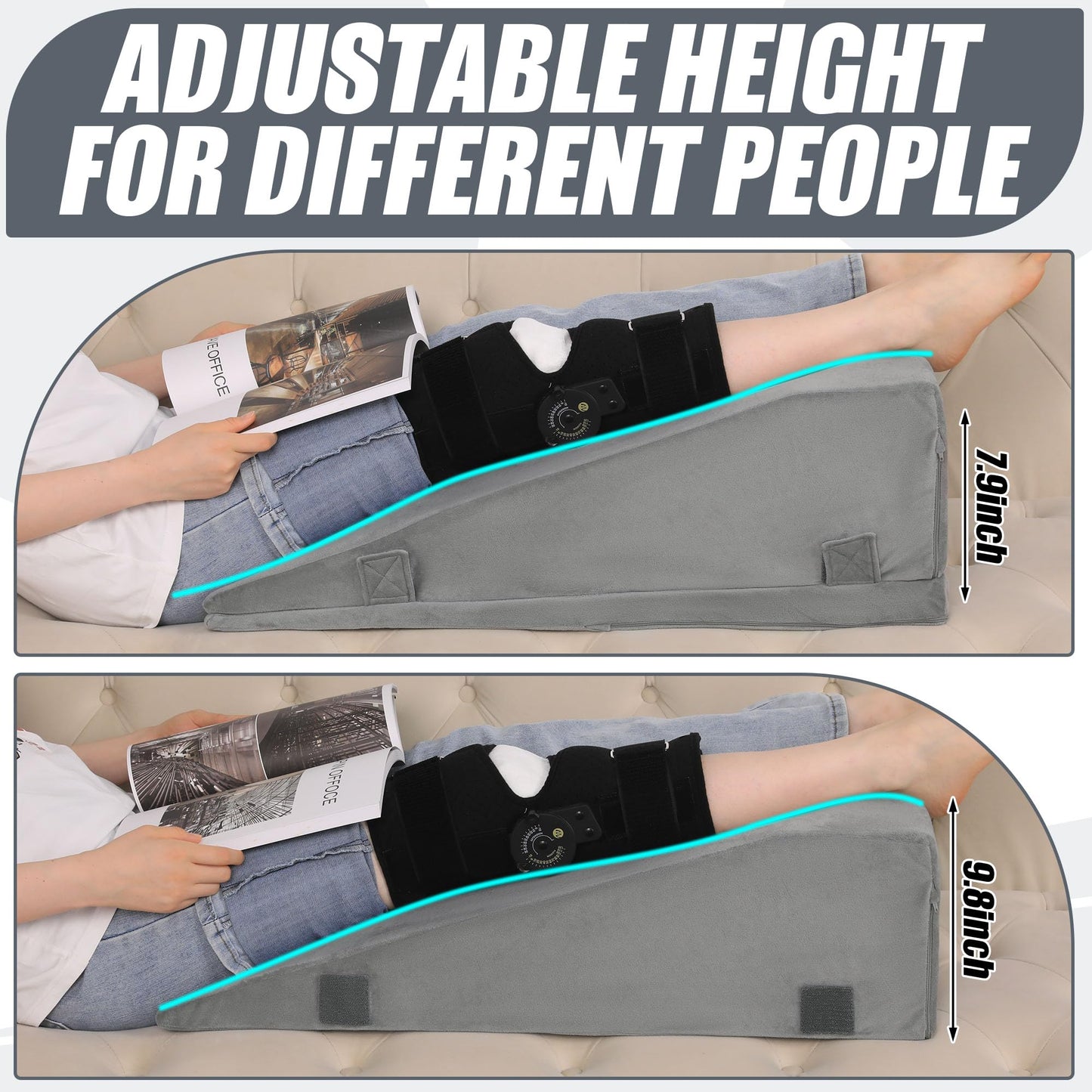 ROYALAY Leg Elevation Pillows for After Surgery, Adjustable Height Knee Surgery Recovery Equipment, Knee Replacement Recovery Aids for Hip Ankle Pain Relief Patent Pending, Double Leg
