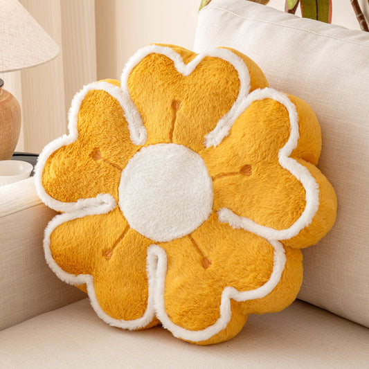 Znhinery Flower Shaped Decorative Throw Pillow Cushion for Bed Couch, Cute Flower Plush Throw Pillows Home Decor Floor Pillow Seating Cushions (Dark Yellow, 17.7 Inches)