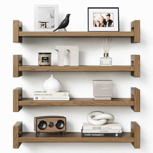 Vailando Floating Shelves 4 Pack, 16" Solid Wood Wall Mounted Rustic Walnut