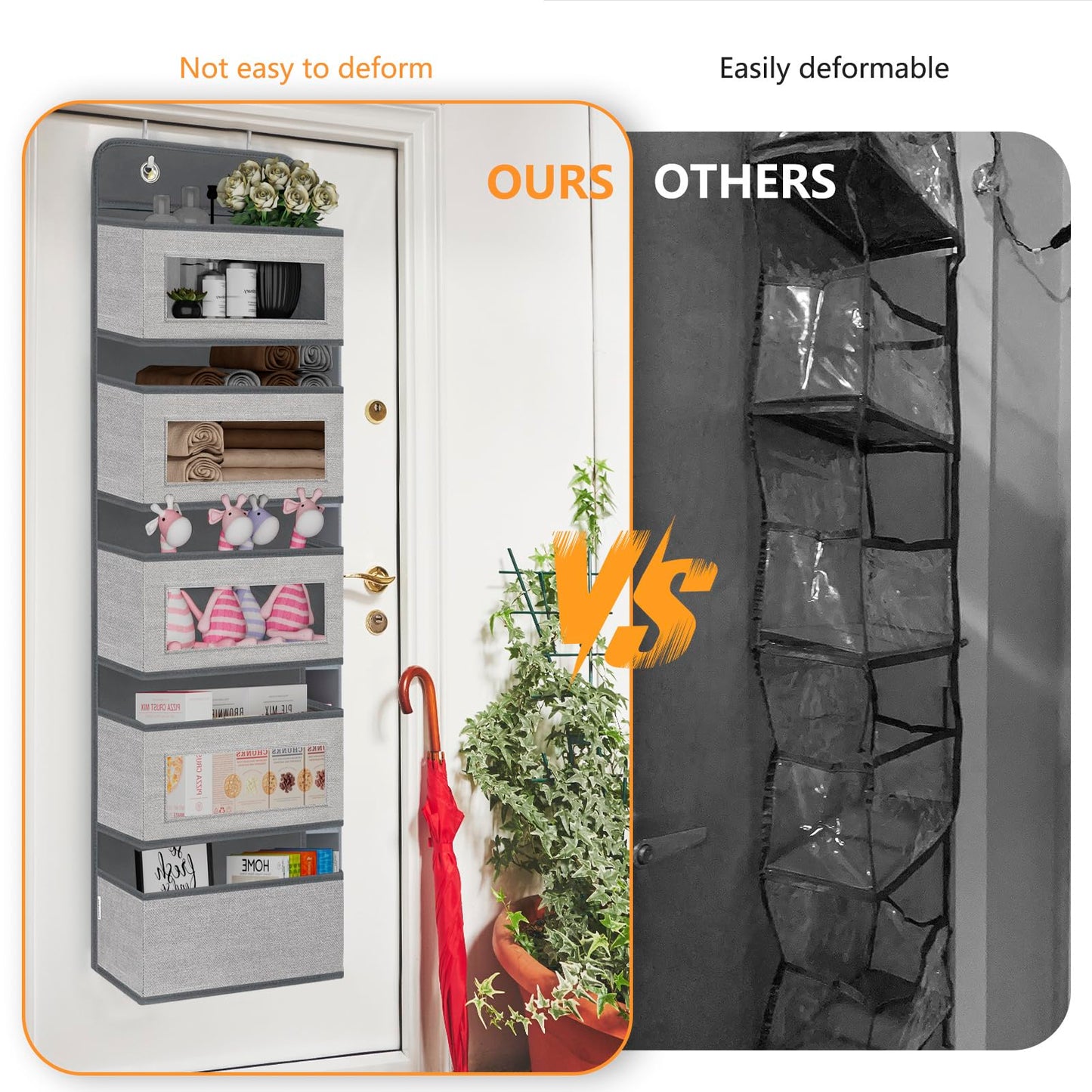 VERONLY Over The Door Hanging Organizer Storage with 5 Large Pockets,Wall Mount Clear Windows and 2 Widened Metal Hooks for Pantry,Nursery,Diapers,Bathroom,Kitchen,Closet,Dorm