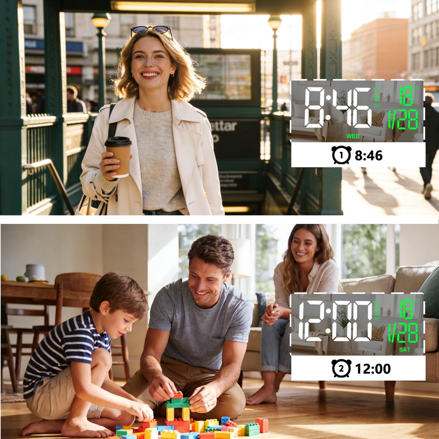 SZELAM Digital Clock,Alarm Clock Bedside,7.3'' Large LED Mirror with Date Display,Temperature,Dual Alarm with 3 Mode,Brightnee Adjust,DST,USB C Charging Port,5 Levels Volume for Desk Bedroom Teens