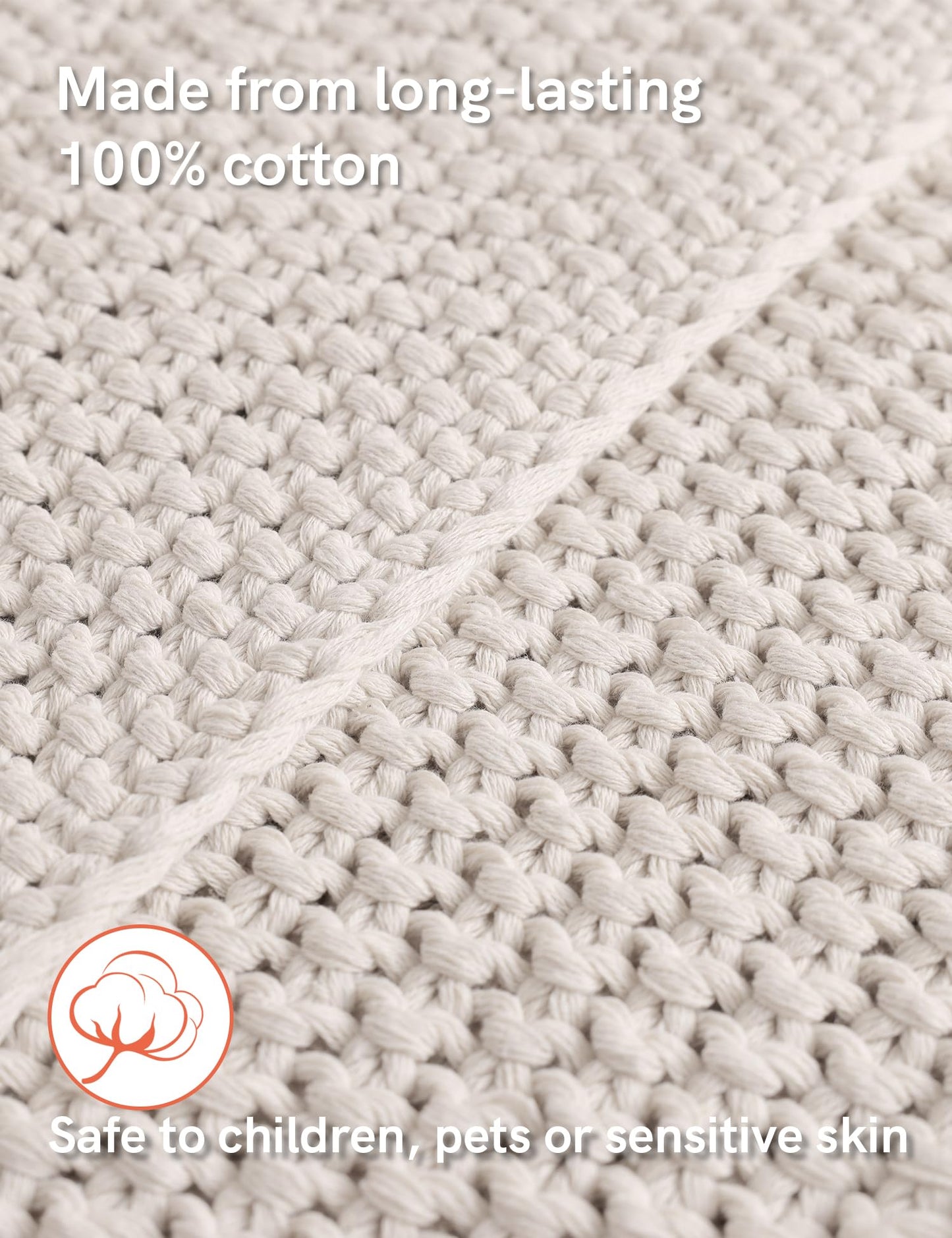 YnM Chunky Cotton Knit Throw Blanket, Cable Knit Throws for Bed Couch Sofa, Comfy & Relaxing, Decorative Piece for Farmhouse Modern Boho Rustic Scandinavian Chic Vibe, Cream White 50x60 Inches