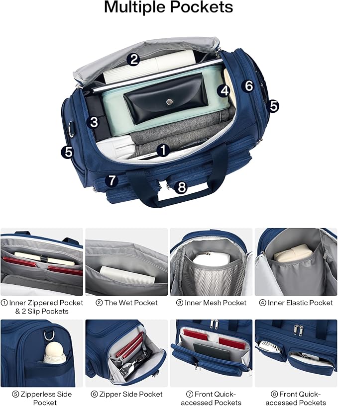 MILADA Underseat Carry On Luggage Bags for Travel Lightweight Foldable Carry On Bags for Airplanes Small Duffle Bag for Men Women Personal Weekend Overnight Travel Tote Bags, Blue