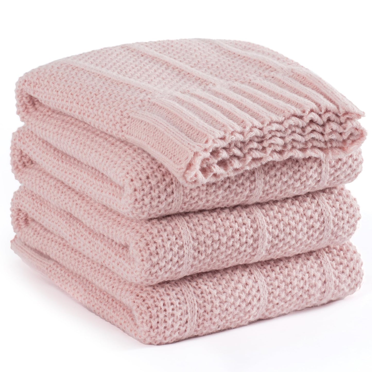Carriediosa Knit Throw Blanket for Couch 50" X 60", Soft Cozy Stripe Pattern Cable Knitted Throws Fall Fluffy Textured Solid Home Decor Blankets Couch Cover for Bed Sofa, Dusty Pink