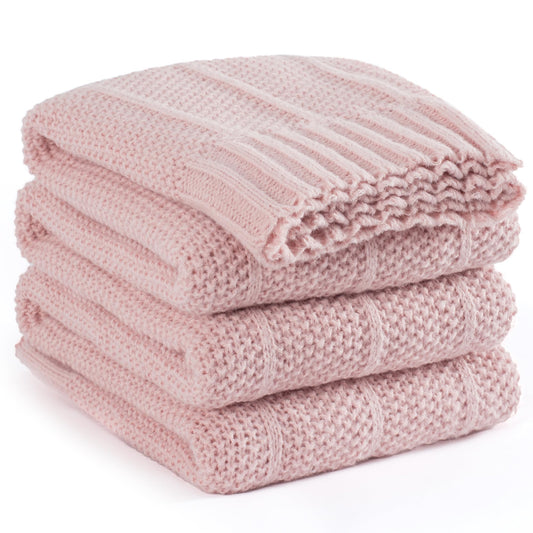 Carriediosa Knit Throw Blanket for Couch 50" X 60", Soft Cozy Stripe Pattern Cable Knitted Throws Fall Fluffy Textured Solid Home Decor Blankets Couch Cover for Bed Sofa, Dusty Pink
