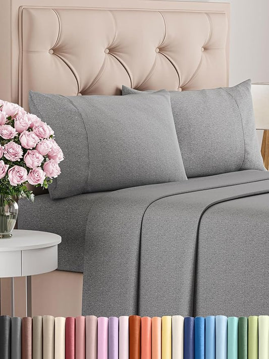 King Size 4 Piece Sheet Set - Comfy Breathable & Cooling Bed Sheets Set - Hotel Luxury Bedding for Women, Men, Kids, Teens, Boys & Girls - Deep Pockets, Soft & Wrinkle Free - Grey (Heathered Sheets)