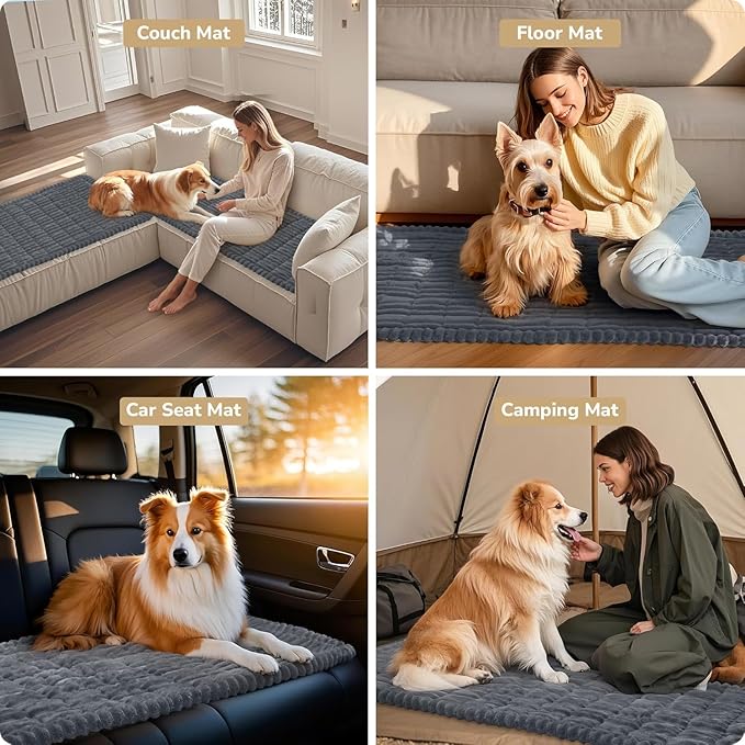 Dog Bed Mat for Car Backseat Extender, Non-Slip Pet Bed Mat for Car Back Seat Protector Cover, Furry Dog Couch Cover, Washable Travel Dogs Bed for Cars, SUVs, Sedans. (51" x 24") (Dark Grey, M)