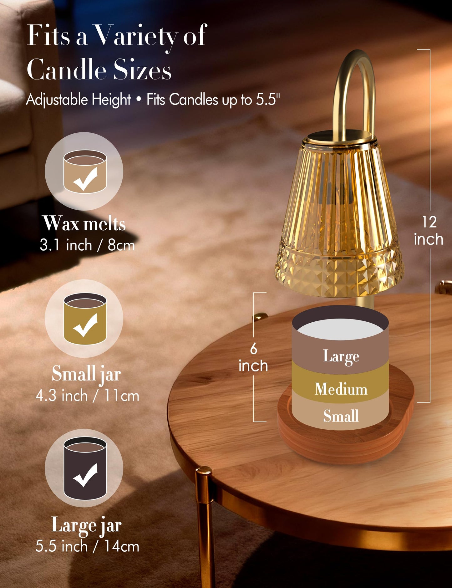 Candle Warmer Lamp with Timer Dimmer: Height Adjustable Wax Melt Warmer for Scented Jar Candles with 2 Bulbs, Christmas Birthday Gifts for Women Mom, House Warming Gifts New Home Room Office Decor