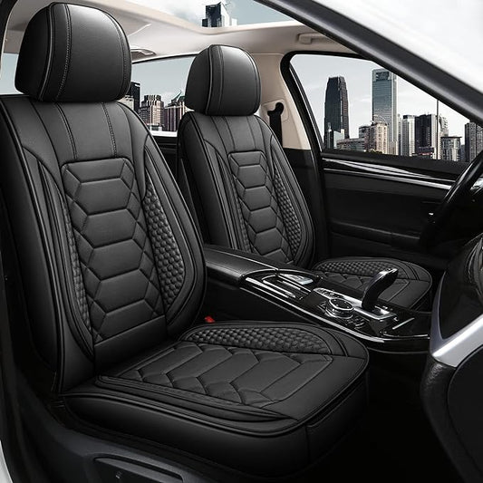 HAIYAOTIMES Leather Car Seat Covers Front Pair, Waterproof Faux Leather Seat Covers for Cars, Non-Slip Car Interior Covers Universal Fit for Most Cars Sedans Trucks SUVs, Black