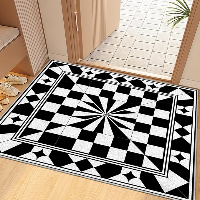 Black and White Checkered Rug, Checkered Rug, Modern Geometric Pattern Carpet, Retro Machine Washable Non Slip Area Rugs, Contemporary Rugs for Living Room/Bedroom 7x10