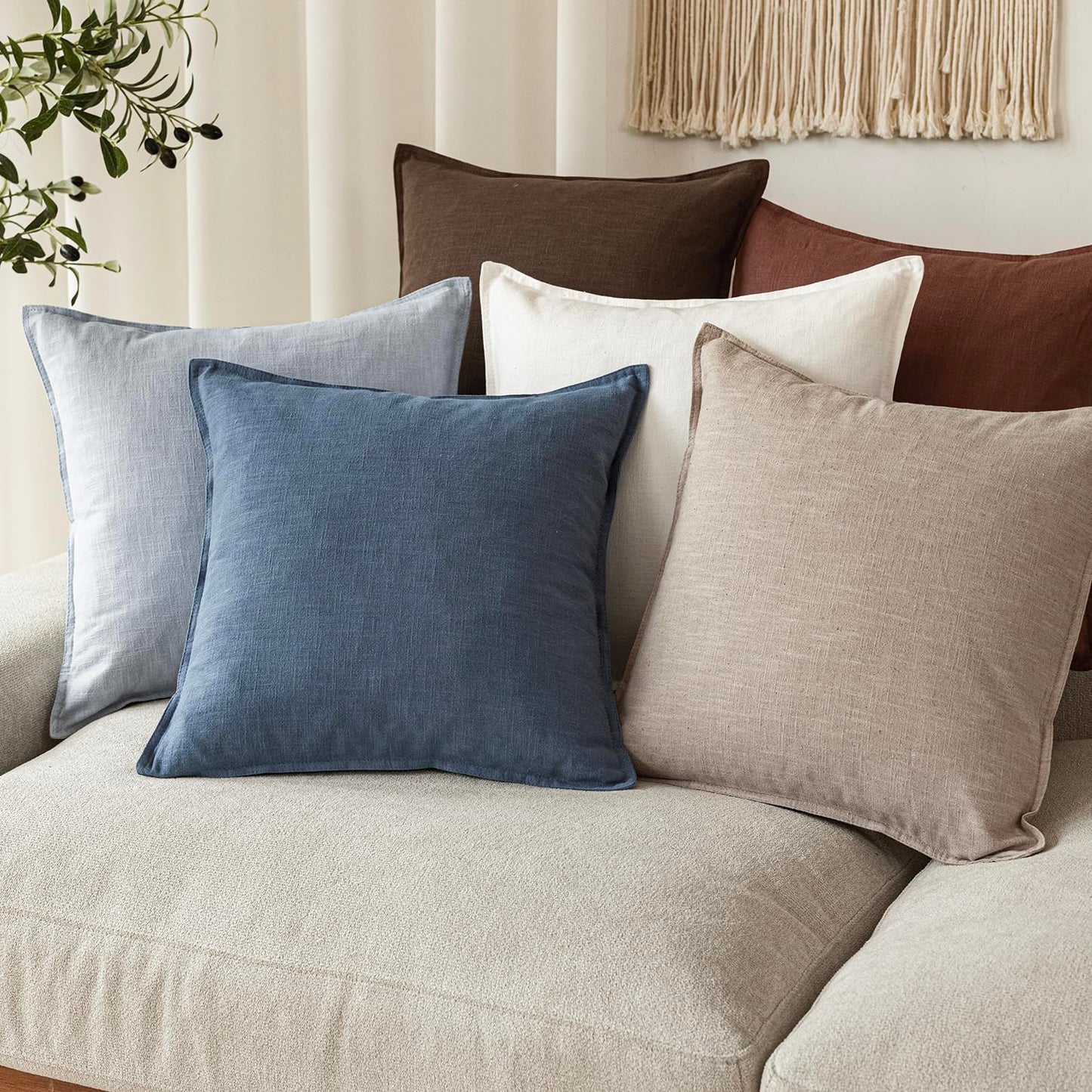 Foindtower Pack of 2, Decorative Linen Solid Throw Pillow Covers Soft Accent Euro Cushion Case Farmhouse Neutral Pillowcase for Chair Couch Sofa Bedroom Living Room Home Decor 24 x 24 Inch Dark Blue