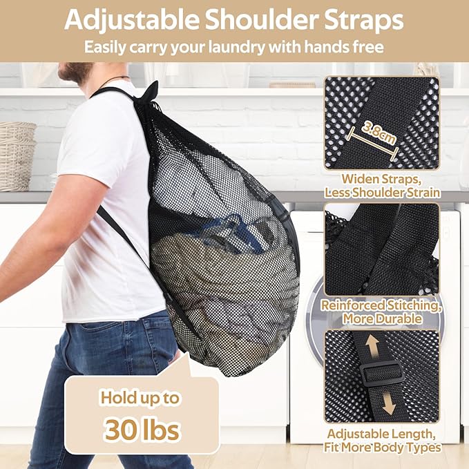 OTraki Drawstring Backpack 24x27 Inch Heavy Duty Mesh Laundry Bag Gym String Backpack Dirty Clothes Bags with Pocket & Adjustable Shoulder Straps Machine Washable for Swimming Yoga Beach Workout