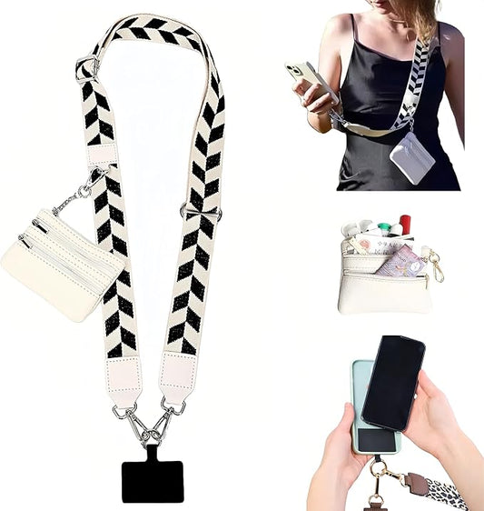 Crossbody Body Phone Holder for Women, New Phone Strap with Zippered Pouch, Adjustable Crossbody Strap (White)