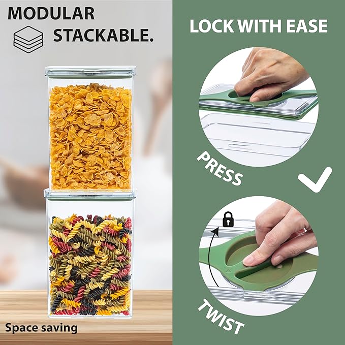 Prestoor 4-Pack Small Pantry Containers, 0.8 QT/0.76 L Clear SAN Food Storage Canisters with Twist-Lock Lids, Stackable for Sugar, Tea Bags, Seasoning, Nuts, Snacks White