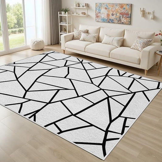 White and Black Rug - Black and White Rug, Geometric Area Rugs 2x3, Modern Abstract Rugs for Living Room Bedroom, Irregular Polygon Doormat Carpet Washable Non Slip Home Decor