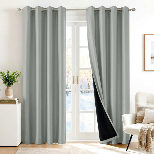 Deconovo 100% Blackout Curtains, Thermal Insulated Window Drapes, Noise Reducing Panels, Black Liner Grommet Drapes, Bedroom Nursery Home Office, Grey, 42W x 63L, 2 Panels