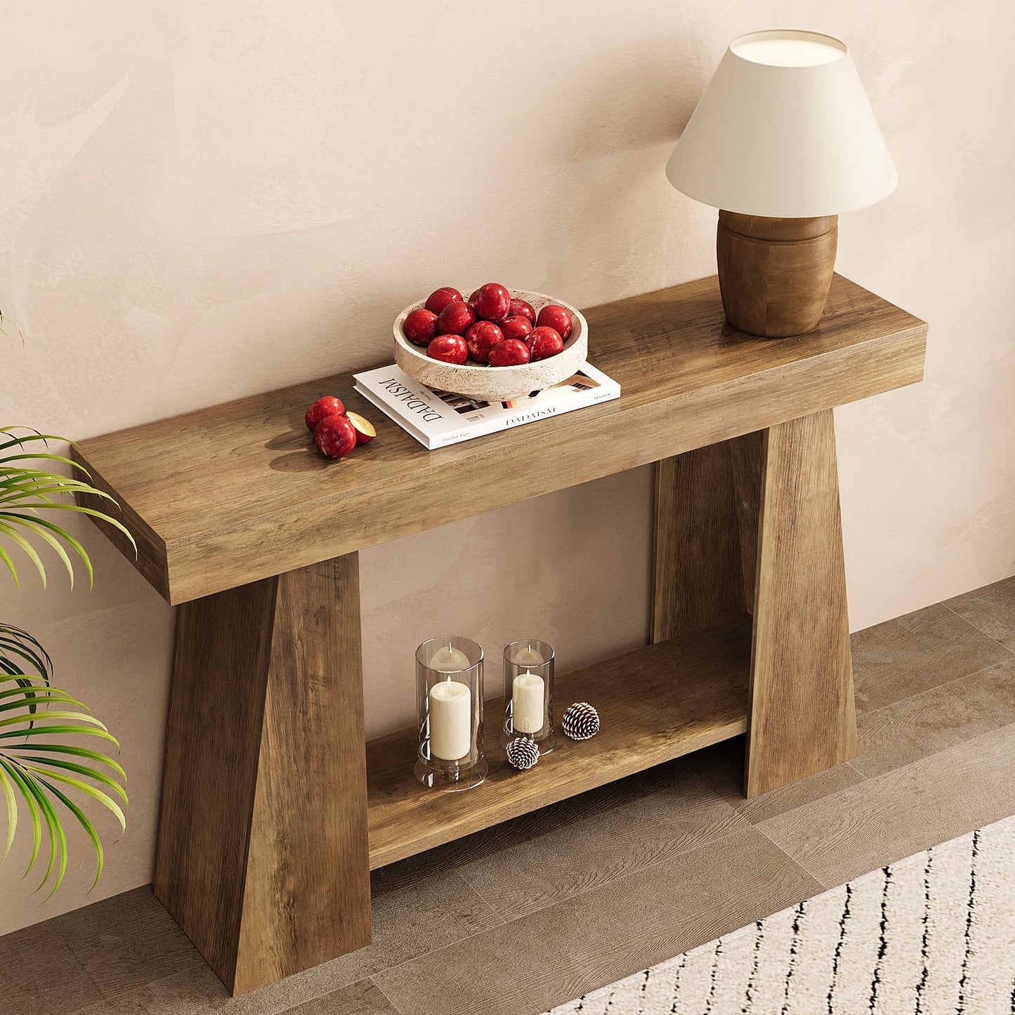 Tohomeor 47.24" Farmhouse Entryway Console Table, Narrow Sofa Table Behind Couch, Wooden Rectangular Entry Table with Storage Shelves for Entrance, Hallway, Living Room, Foyer