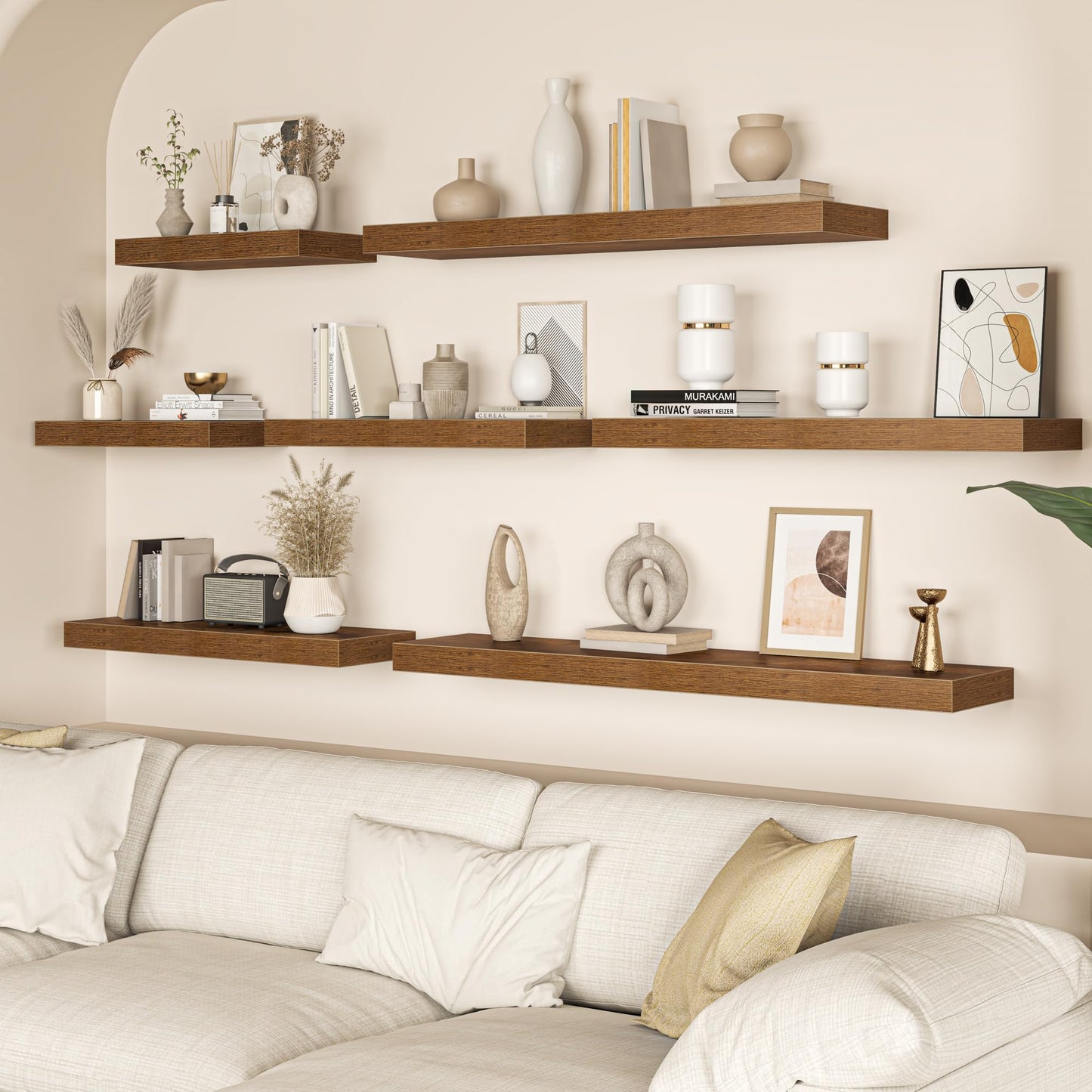 Floating Shelves for Wall, 24 Inch Floating Shelves Set of 2, Wall Mounted Rustic Wood Shelf for Bathroom, Living Room, Bedroom and Kitchen, Hanging Shelf for Storage, Books, Home Decor, Brown