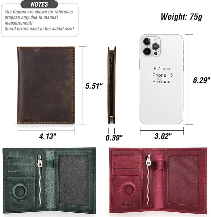 Top Grain Leather Single Travel Passport Wallet Embossing Badge for Unisex, Folio Design for Passport & Multi Cards, RFID Blocking for Passport/Cards/Checks/Bills/AirTag, Coffee Default, IN