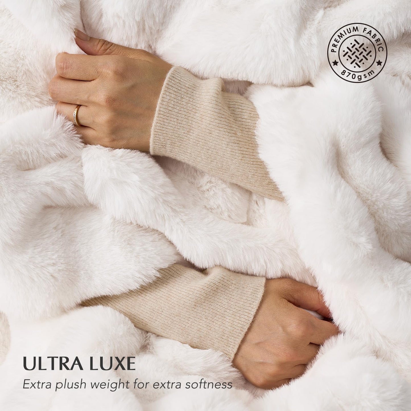 EverGrace Ultra Soft Luxury Fluffy Faux Rabbit Fur Throw Blanket, Thick Warm Bubble Throw for Bed, Cozy Plush Reversible Blankets for Couch, Chair, Sofa, Ivory White, 50x60 Inches