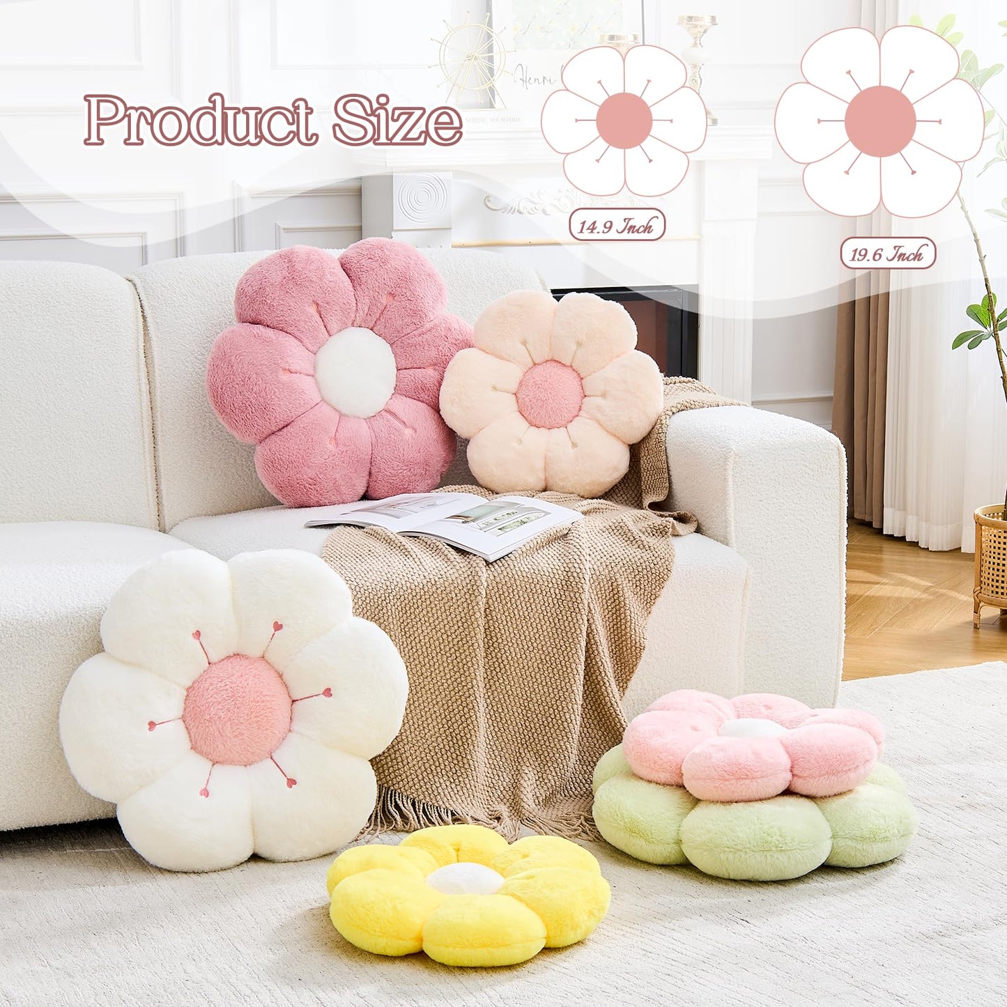 VBGYA Flower Pillow Cute Flower Shaped Pillows Decorative Throw Pillows Aesthetic Home Decor Floral Daisy Cushion for Bed (Yellow, 14.9 Inch)