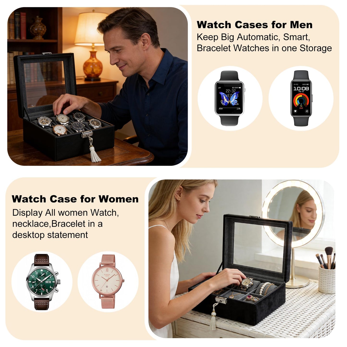 Hit design Watch Cases for Men Watch Box Mens Watch Case Organizer Watch Display Case Leather Watch Storage Box and Watch Holder for Men,Elegant Gift for Husband Dad Boyfriend