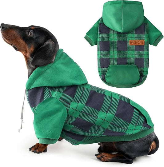 BAOBICUTE Dog Basic Hoodie Soft Dog Clothes Cold Weather Sweaters for Medium Large Dogs Cozy Fabric Warm Sweatshirt with Leash Hole (Green Plaid, M (Back: 16.54",Chest: 22.05", Neck: 16.54"))