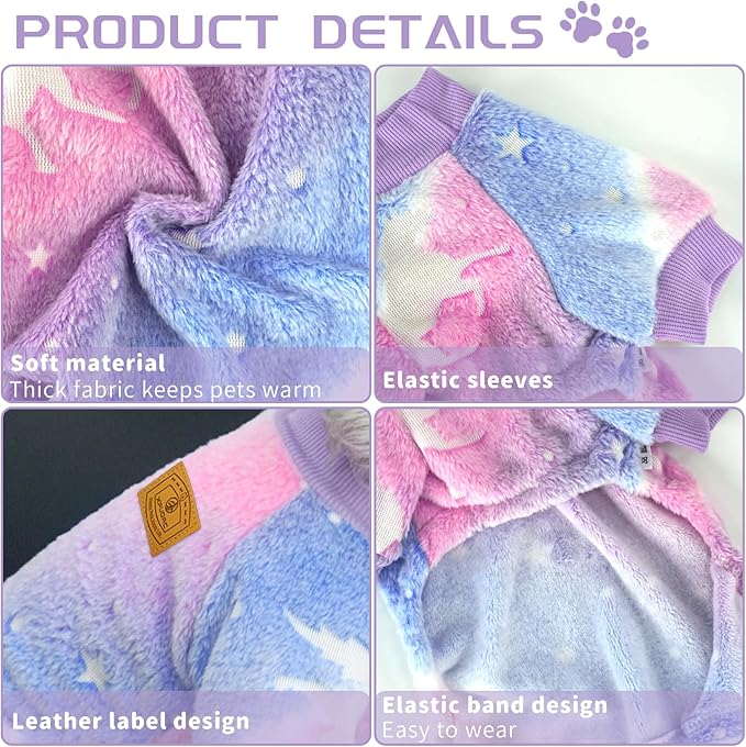 XPUDAC Dog Sweater Glows in The Dark Fleece Pajamas for Small Medium Dogs Girl Boy Puppy Clothes for Halloween Christmas Winter(2X-Large)