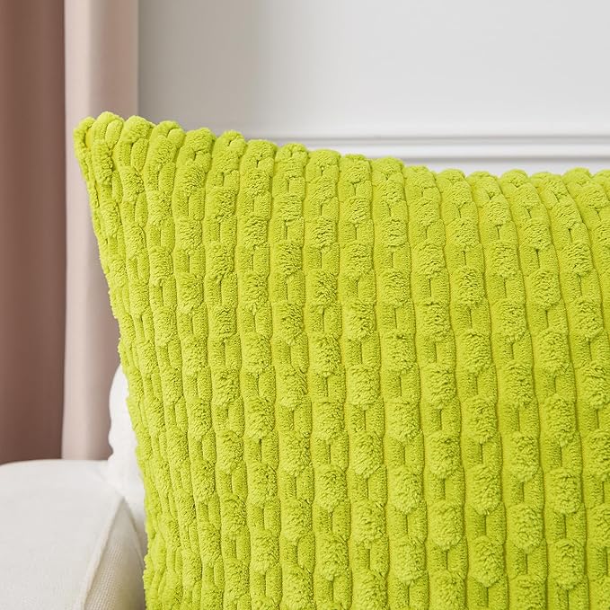 Kevin Textile Decorative Pillow Covers Set of 2 Striped Plush Corduroy Pillows Pillowcases Boho Home Decor Cushion Covers for Couch Sofa Bed Living Room 26x26 Inch, Christmas Green