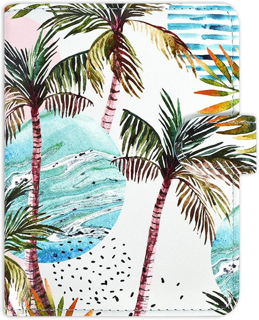 ACdream Passport and Vaccine Card Holder Combo, Cover Case with CDC Vaccination Card Slot, Leather Travel Documents Organizer Protector, with RFID Blocking, for Women and Men- Coconut tree