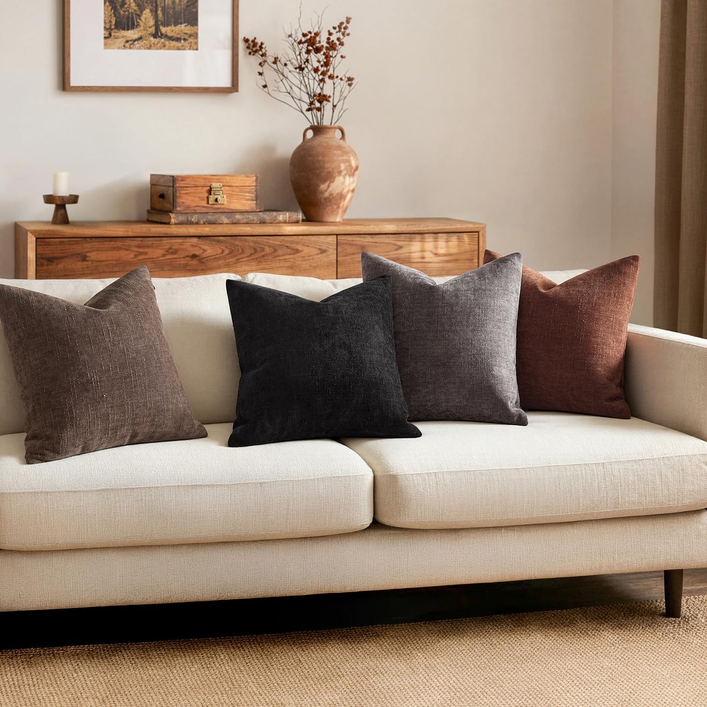 MIULEE Pack of 2 Decorative Throw Pillow Covers Soft Chenille Throw Pillows Solid Neutral Farmhouse Textured Cushion Covers for Couch Sofa Bedroom Living Room 20x20 Inch, Black
