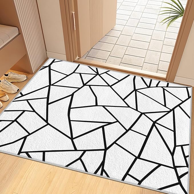 White and Black Rug - Black and White Rug, Geometric Area Rugs 2x3, Modern Abstract Rugs for Living Room Bedroom, Irregular Polygon Doormat Carpet Washable Non Slip Home Decor
