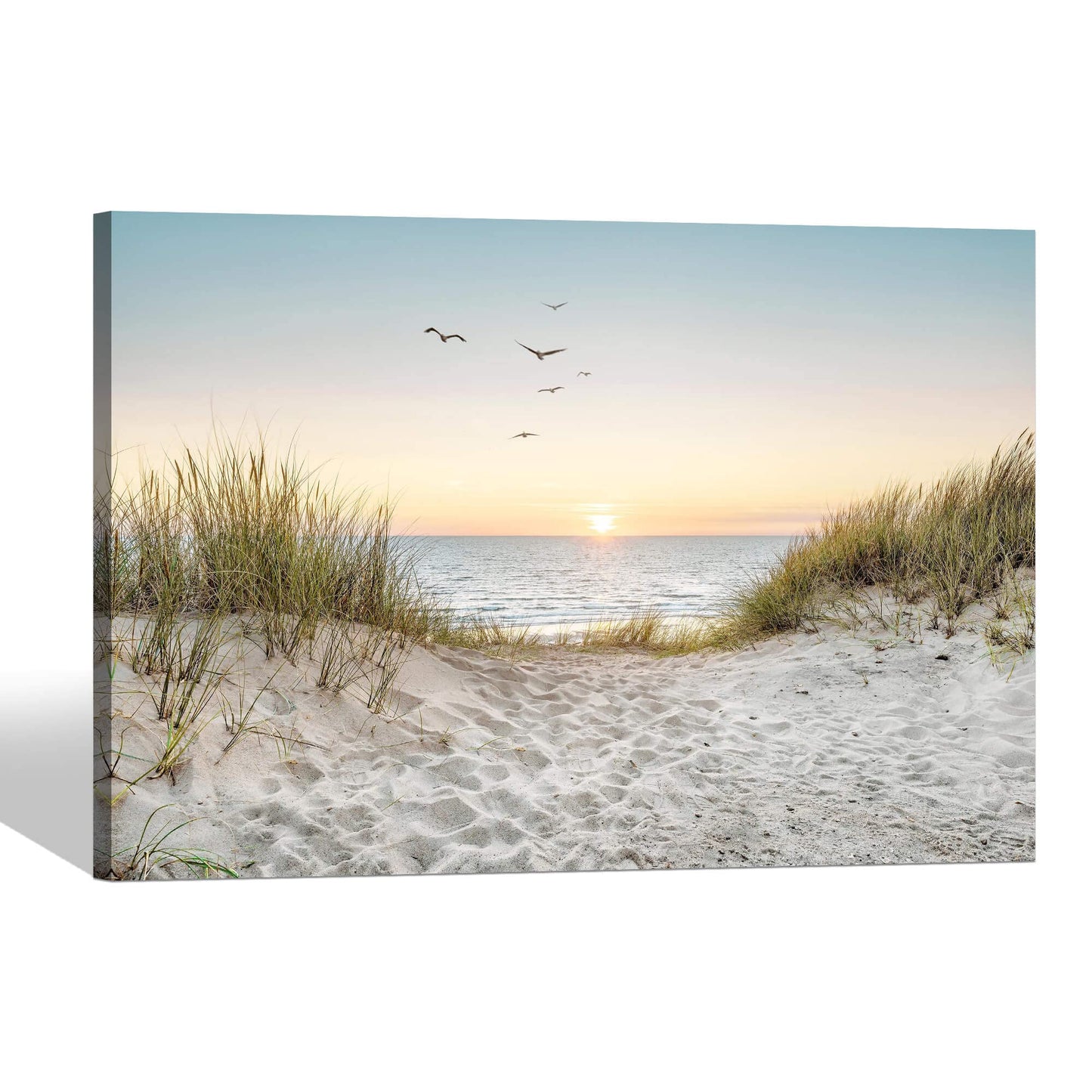 Coastal Wall Art Canvas Picture: Modern Beach Sunset Landscape Print Decor Horizontal Ocean Scene Sea Painting Seascape Seaside Seashore Artwork for Living Room Bedroom Home