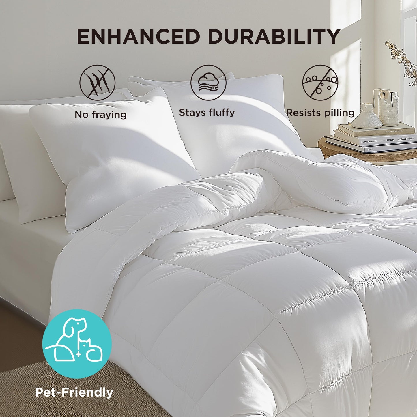 Bedsure Comforter Duvet Insert - Quilted Comforters Queen Size, All Season Duvet, GentleSoft Down Alternative Bedding Blanket, with 8 Tabs, Gifts for Women/Men, White, Queen 88 x 88 Inches