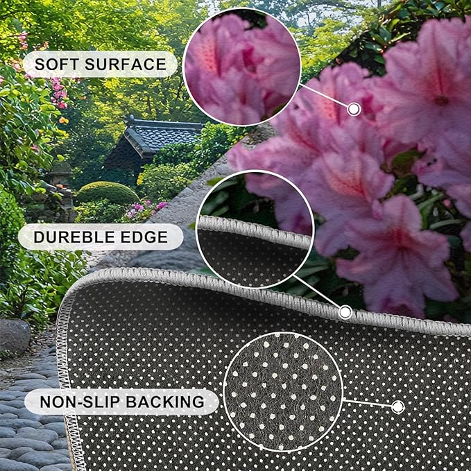 Japanese Gardens Washable Area Rugs 6x8 Non-Slip Garden Art Living Room Rug Eastern Aesthetics Soft for Carpet Low Pile Indoor Door Mat & Room Decor