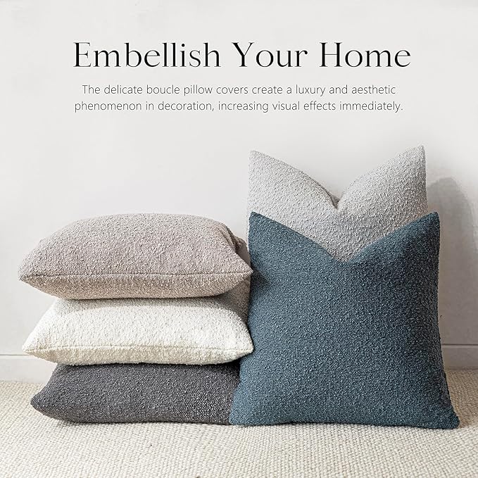 Foindtower Decorative Boucle Throw Pillow Covers Accent Solid Pillow Cases Cozy Soft Textured Couch Cushion Case for Chair Sofa Bedroom Living Room Home Decor 22 x 22 Inch,Blue