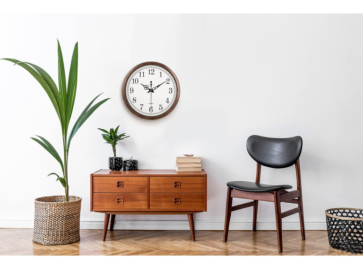 Bernhard Products Large Wall Clock 16 Inch Silent Non Ticking Movement Quartz Battery Operated Round Easy to Read Decorative Classic Brown Home/Kitchen/Office/Classroom/School Clocks, Black Numbers