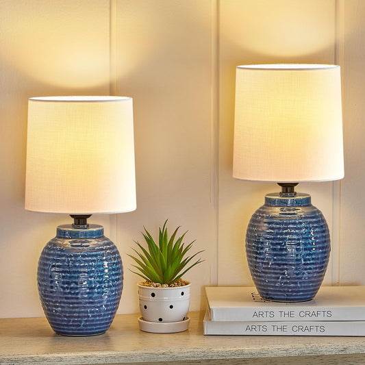 EJIAXIN Table Lamps Set of 2-13.75" Small Bedside Lamps - Classic Farmhouse Ceramic Table Lamp for Bedroom, Living Room, Nightstand, Office, Side Desk Lamp, End Table