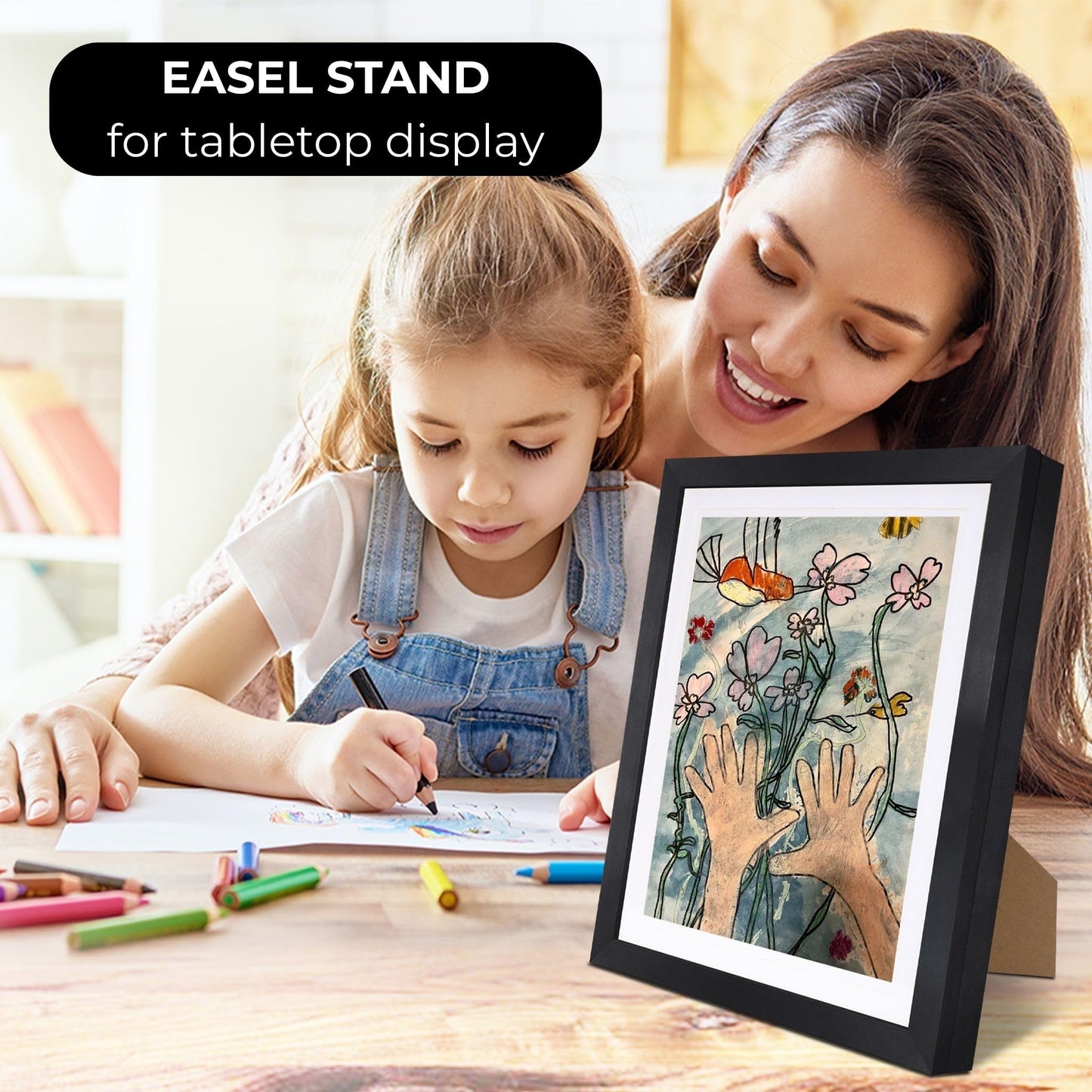 2-Pack Kids Artwork Frames Changeable 10x12.5 with Easel Stand, Hangers, Backboard, Shatterproof Plexiglass | 2 Mats Fit 9x12, 8.5x11, A4 Paper Sizes | Large and Easy-Access Kids Art Frame Display and Storage for up to 100 Sheets (Black)