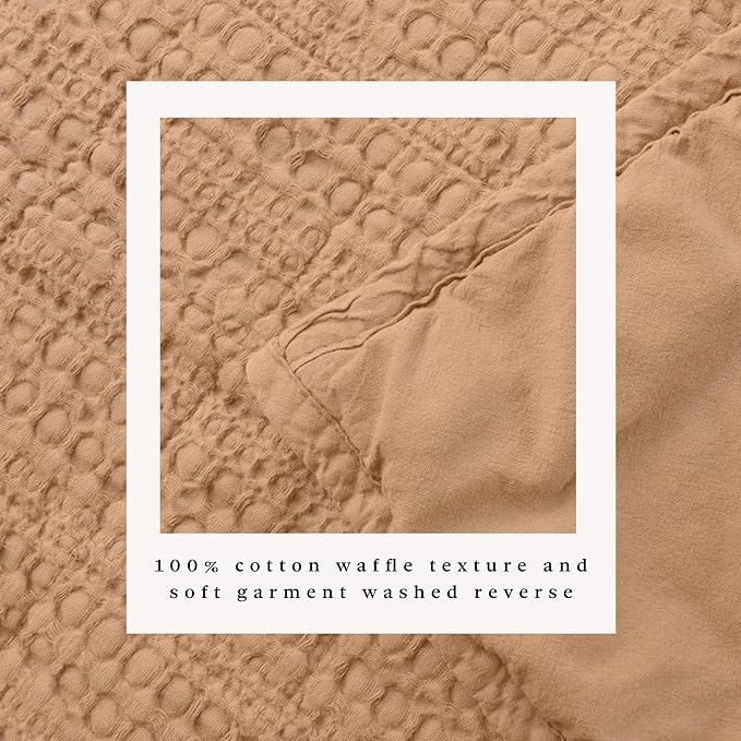 Great Bay Home Full/Queen Size 100% Cotton Honeycomb Waffle Quilt and Sham Set - Garment Washed, Waffle Weave Like Texture, Lightweight 3-Piece Bedding Set (Clay)