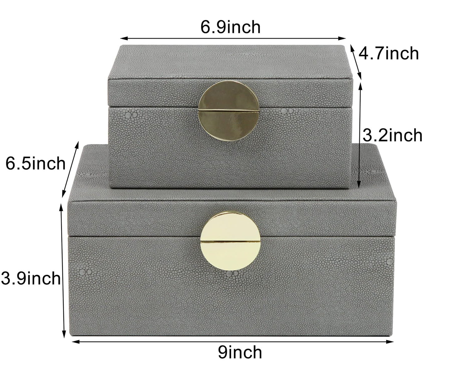 HofferRuffer Faux Leather Jewelry Boxes, Decorative Boxes Storage Accessory Organizer with Gold Hardware Decor, Classic Vegan Leather Set of 2 Pieces (Dark Grey)