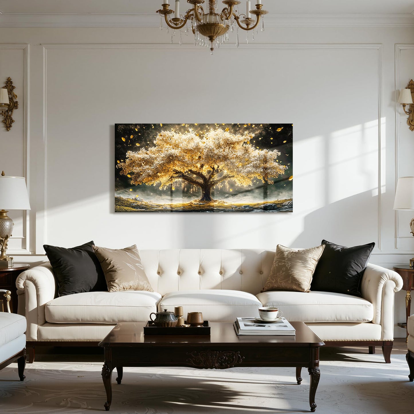 crmotu Tree of Life Wall Art, Large Wall Art, Modern Art Wall Decor, Gold Tree Canvas Picture, Natural Landscape Print for Living Room Bedroom Dining Room Office Hallway Home Decoration 20"x40"